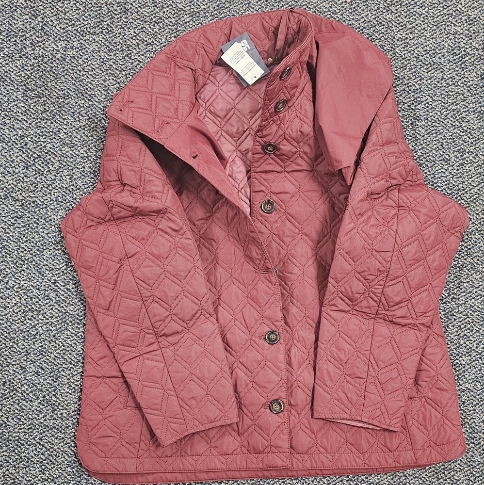 Quilted Barn Jacket Lands End Packable Funnel Burgundy Large 14-16 Petite New - Picture 2 of 9